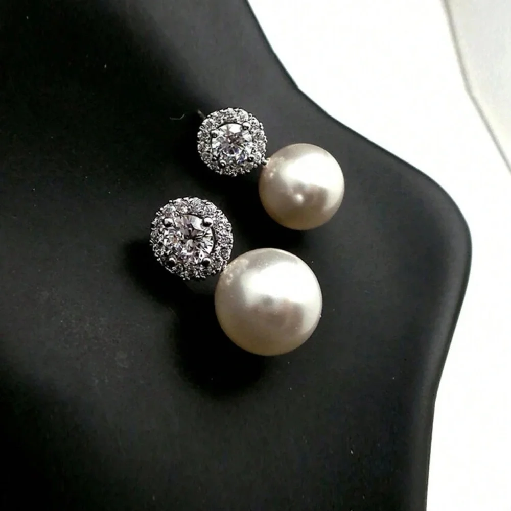 Drop Faux Pearl Earrings, Wedding Bride & Bridesmaid Jewelry Elegant - Picture 2 of 5